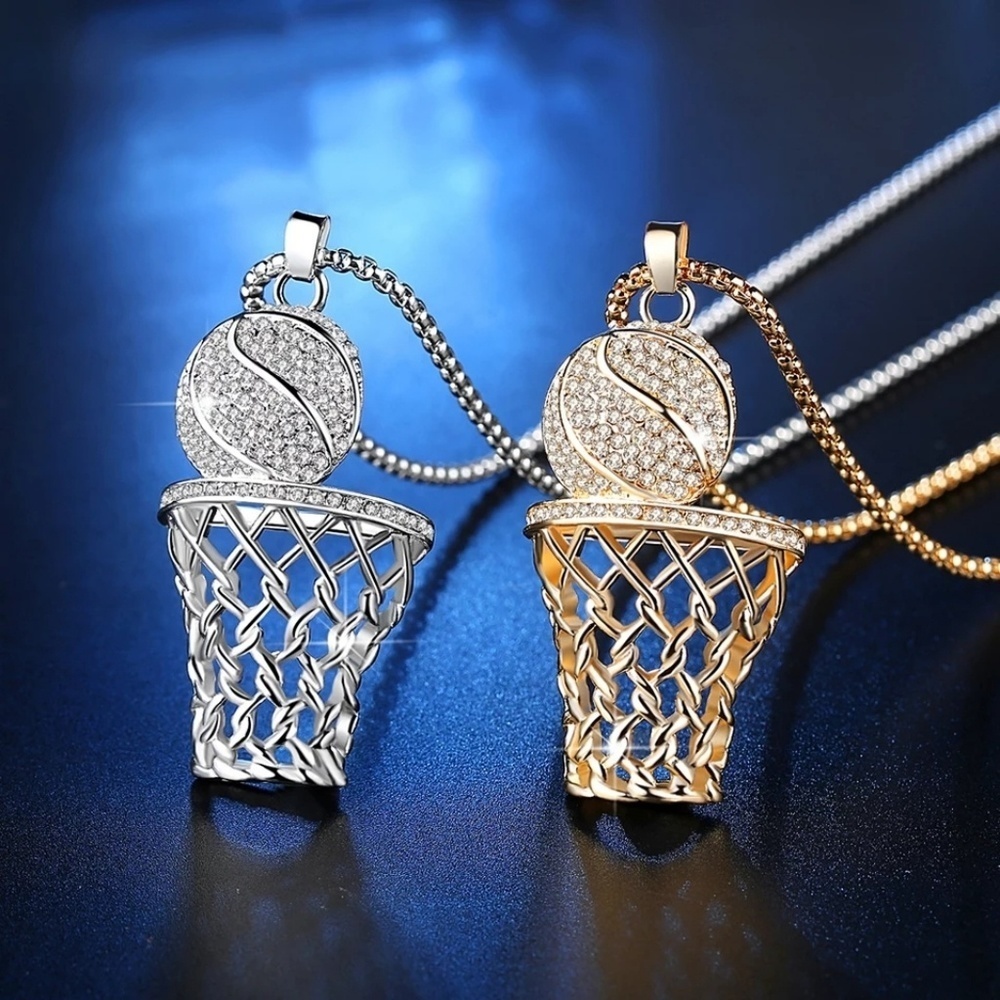 Gold Silver Basketball Diamond‎ Hoop Necklace Baller Jordan